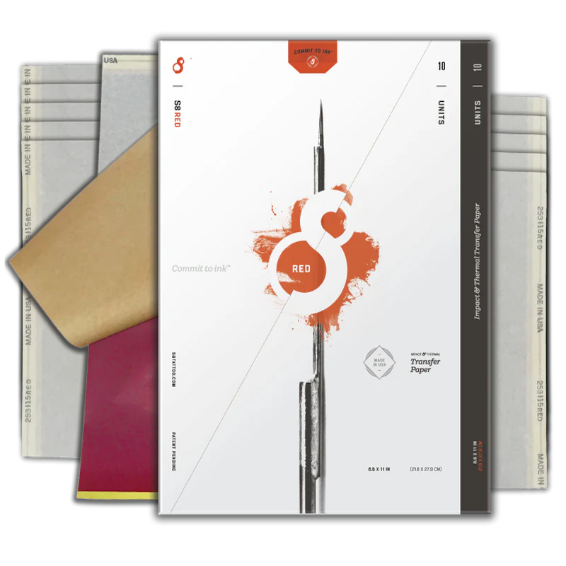 S8 Red Tattoo Stencil Paper – Papel de transferencia rojo para tatuajes (10 hojas)