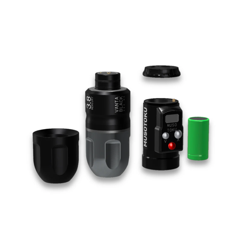 Musotoku Mercury M-1 Vanta-Black Wireless Tattoo Machine – Edición Blackout & Tribal