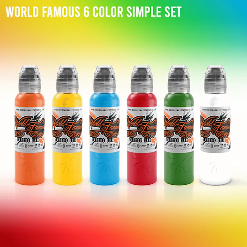 6 Color Simple Set World Famous – Set de Tintas para Tatuaje 1 oz