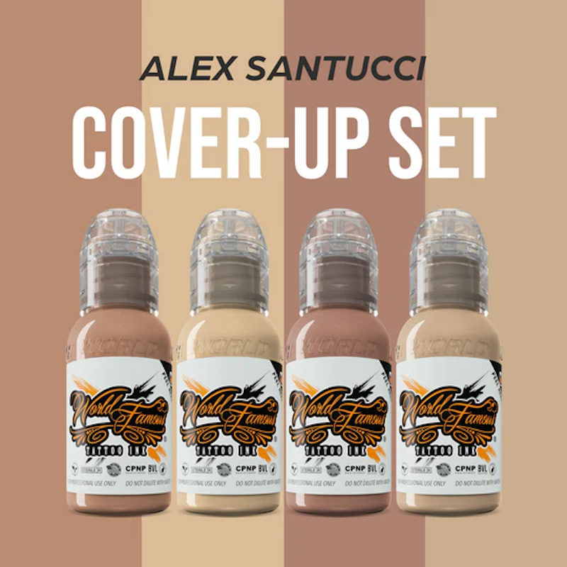 World Famous Alex Santucci Cover-Up Set – Set de 4 Tonos Piel Alta Cobertura